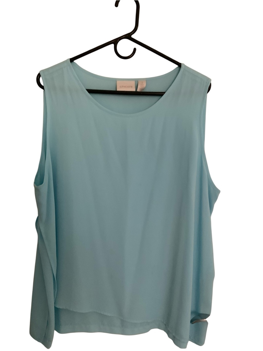 Chicos Double Layer Fashion Tank Top Aria Aqua Womens Size 3 XL Split Side